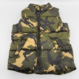 Old Navy Boys Size 4T Green Camo Puffer Vest Fleece Lined Full Zip  Camouflage